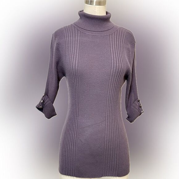 Questions by Say What? Ribbed Knit Sweater with Buttoned Sleeves, Size Medium - Picture 1 of 6